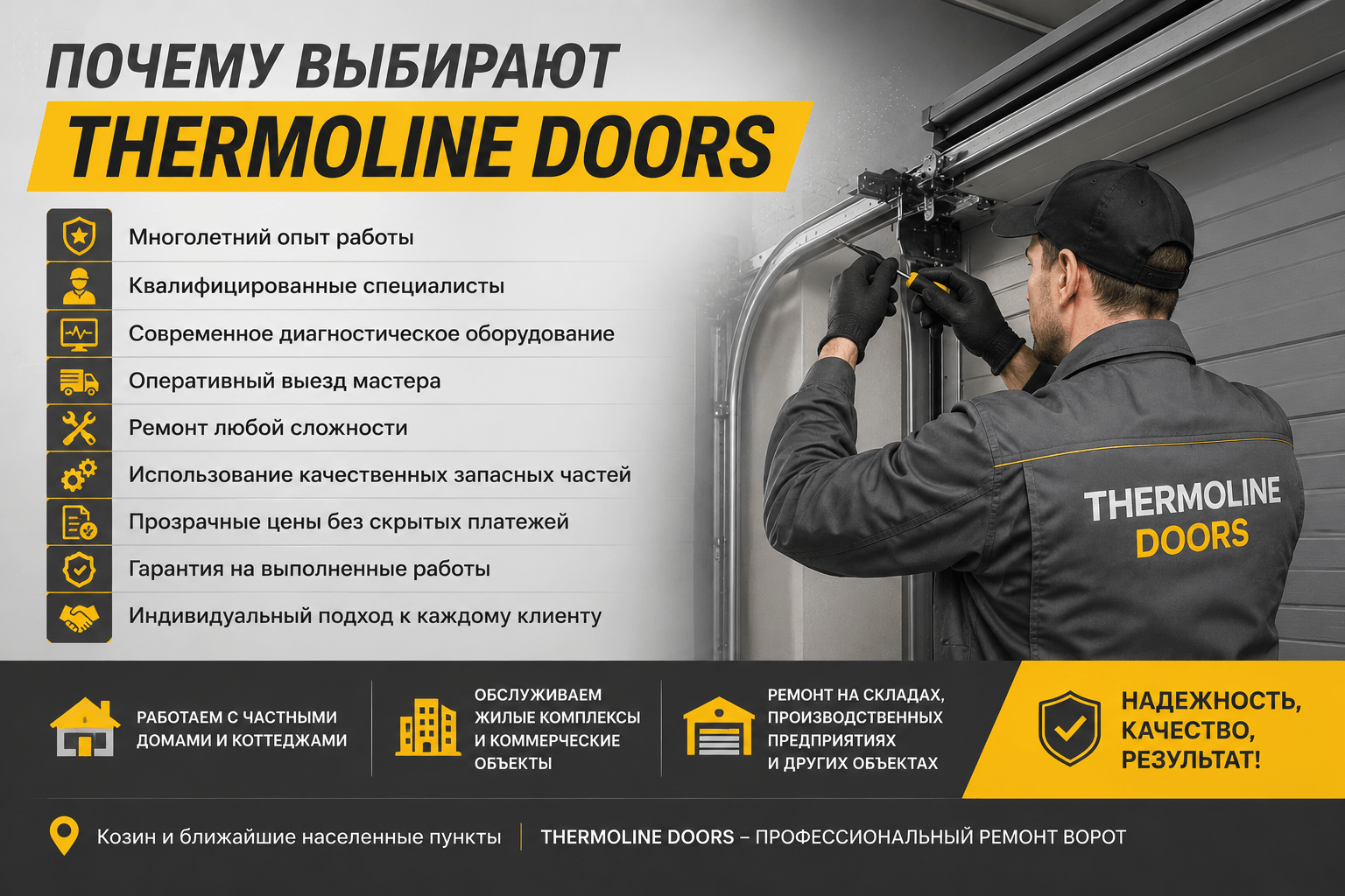 Почему выбирают THERMOLINE DOORS для ремонта ворот в Козине